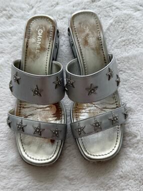 CHANEL vintage silver sandals with starts size 36EU Authentic